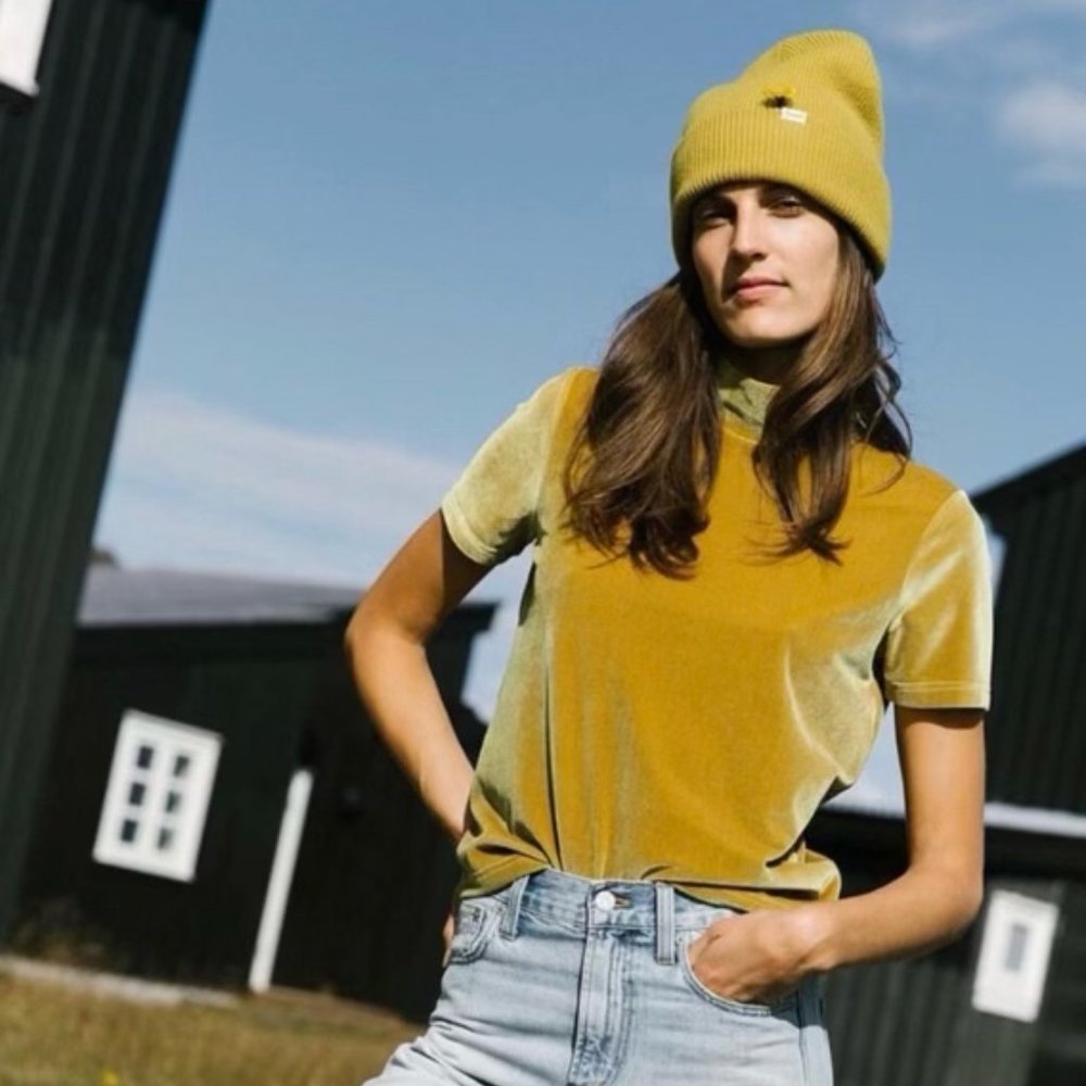 Madewell Velvet Mock Neck Tee Savannah Moss Top S - Picture 1 of 5